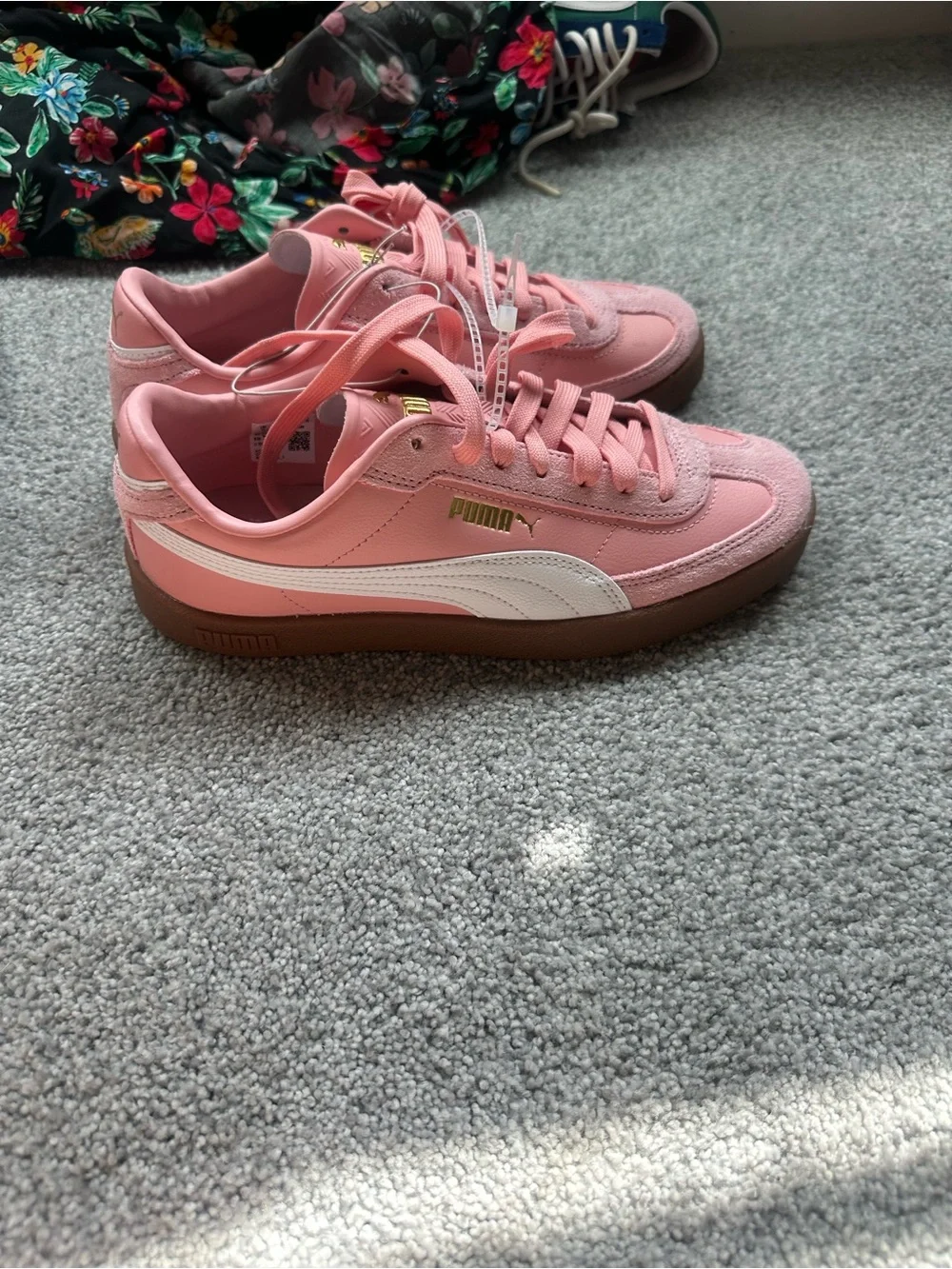 Puma Pink Platform Sneakers with White Formstrip and Gum Sole